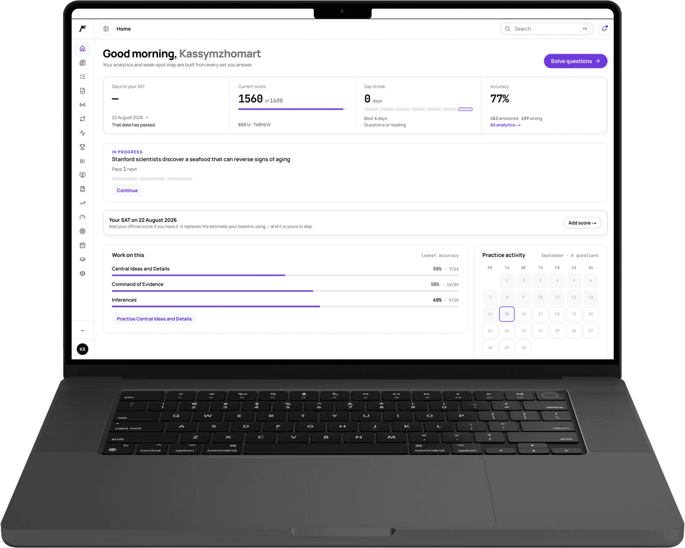 Личный кабинет ученика K4SAT на экране MacBook Pro